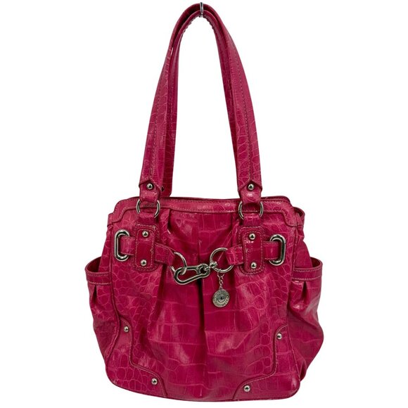 RARE Vintage Nine West Hot Pink & Silver Croc-Embossed Shoulder Bag Y2K Handbag - Picture 1 of 16